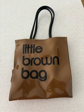 Patent Tote in Brown with Black Handles